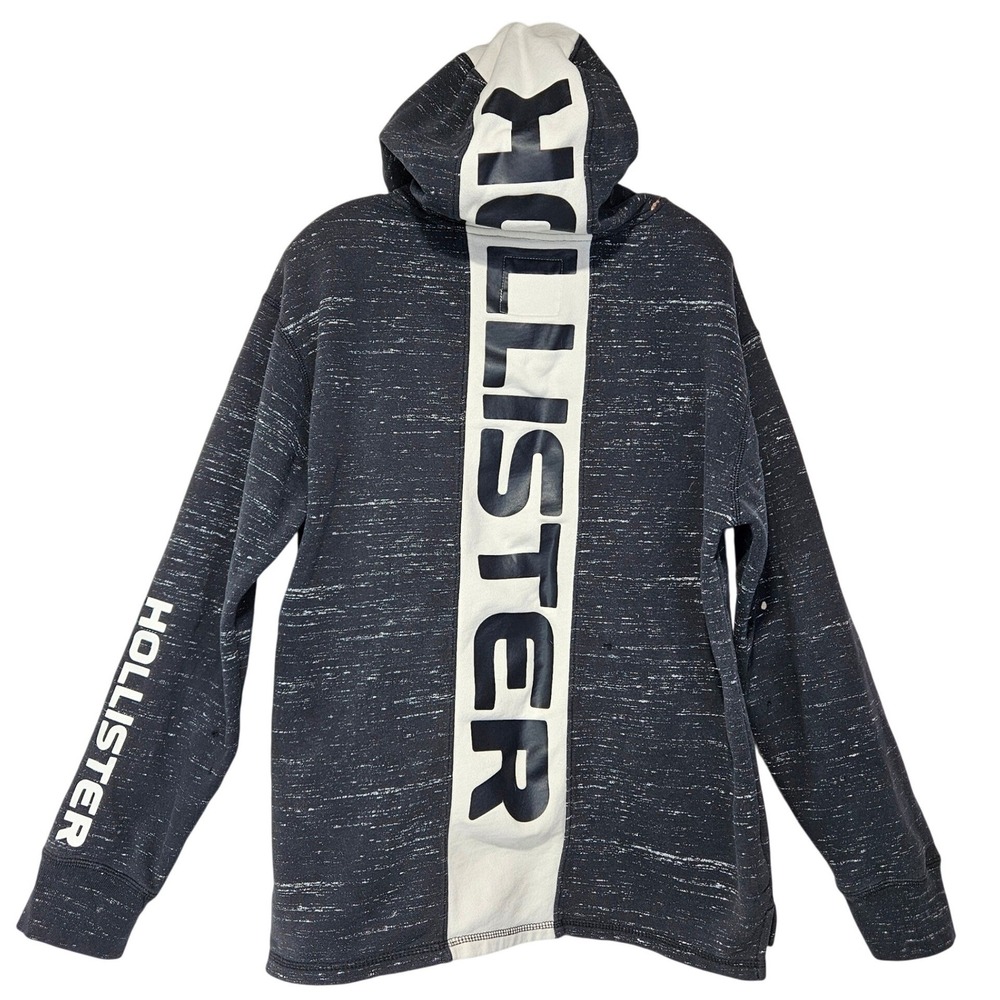 Hollister Mens Hoodie Large Gray Marl Logo Pullover Sweatshirt Distressed Skater